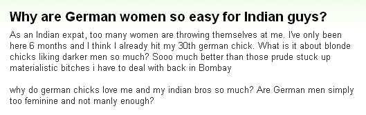 『なんでドイツ人女性ってインド男相手だとめちゃ簡単に股を開くのか？』