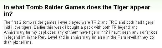 『トゥームレイダーシリーズで虎が出てくるのってどれ？』