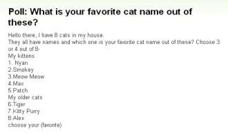 『アンケート：これらのなかで良いと思う猫の名前は？』